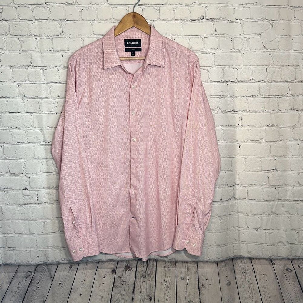 Bonobos Mens Pink White‎ Button Down Slim Fit Long Sleeve Shirt size L Large
